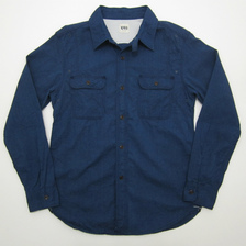 UES Indigo Chambray Triple stitched Work Shirts with Chin Strap and Ventilation Hole 501304画像