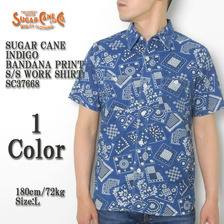SUGAR CANE INDIGO BANDANA PRINT S/S WORK SHIRT SC37668画像
