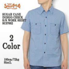 SUGAR CANE INDIGO CHECK S/S WORK SHIRT SC37662画像