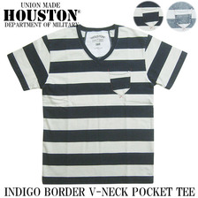 HOUSTON INDIGO BORDER V-NECK TEE 21336画像