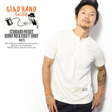 GLAD HAND STANDARD POCKET HENLEY NECK USED T-SHIRTS -WHITE-画像