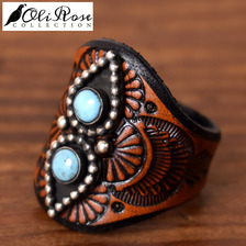 Oli Rose Collection Tear Drop Leather Ring Rustic Brown画像