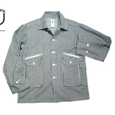 CORONA #CS092-17-08 HICKORY WORK STRIPE 6 POCKET CARGO SHIRTS/off white x indigo画像