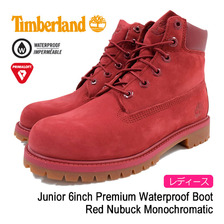 Timberland Junior 6inch Premium Waterproof Boot Red Nubuck Monochromatic A13HV画像