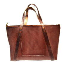 CHARLIE BORROW OAK BARK TANNED LEATHER × HAND STITCH WHOLE CUT TOTE/MADE IN ENGLAND/dark stain CB015画像