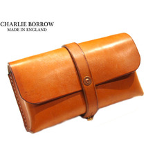 CHARLIE BORROW OAK BARK TANNED LEATHER &times; HAND STITCH TRAVEL POUCH/MADE IN ENGLAND/light stain CB019画像