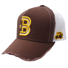 YOSHINORI KOTAKE DESIGN &times; BEAMS B LOGO MESH CAP DARK BROWN画像