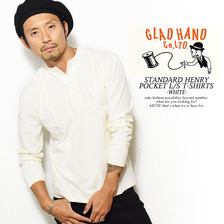 GLAD HAND STANDARD HENLEY POCKET L/S T-SHIRTS -WHITE-画像