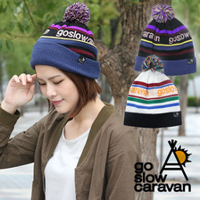 go slow caravan カラフルライン ロゴ ぼんぼり ニットキャップ 372903画像