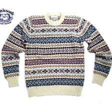 Jamieson's MK158-918 CREWNECK FAIRISLE SWEATER/white mix画像
