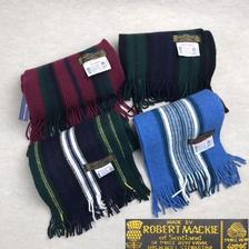 ROBERT MACKIE S140 タータン ストライプ ウール スカーフ画像