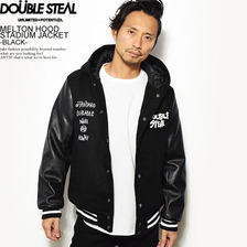 DOUBLE STEAL MELTON HOOD STADIUM JACKET -BLACK- 775-49007画像