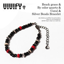 VIVIFY Black glass & By color quartz & Coral & Silver Beads Bracelet VFB-139画像