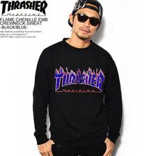 THRASHER FLAME CHENILLE EMB CREW SWEAT -BLACK/BLUE- TH94130LTEBL画像