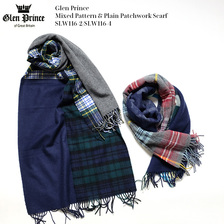 Glen Prince Mixed Pattern & Plain Patchwork Scarf SLW116-2/SLW116-4画像