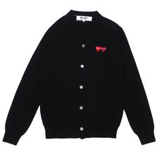 PLAY COMME des GARCONS 2HEART WOOL CARDIGAN BLACKxRED画像