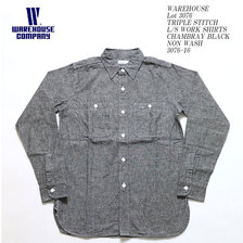 WAREHOUSE Lot 3076 TRIPLE STITCH L/S WORK SHIRTS CHAMBRAY BLACK NON WASH画像
