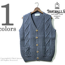 INVERALLAN 9H ARAN VEST COTTON DOUBLE WEIGHT SLATE画像