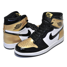 NIKE AIR JORDAN 1 RETRO HIGH OG NGR "GOLD TOE" black/black-metallic gold 861428-007画像