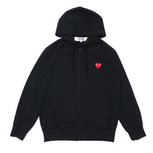 PLAY COMME des GARCONS MEN'S RED HEART ZIP UP JERSEY PARKA BLACK画像