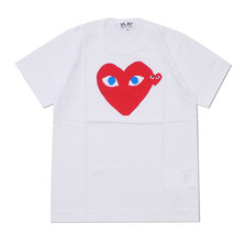 PLAY COMME des GARCONS LADY'S BLUE EYE HEART PRINT TEE WHITExRED画像