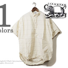 TENDER Co. TYPE 418 SHORT SLEEVE PULLOVER SPLIT TAIL SHIRT RINSE WASH INDIGO PICK STRIPE COTTON LAWN画像