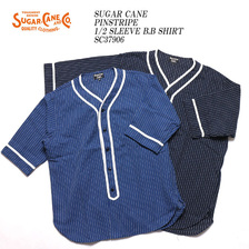 SUGAR CANE LIGHT PIN STRIPE 1/2 SLEEVE B.B SHIRT SC37906画像