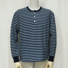 THE FLAT HEAD INDIGO BORDER THERMAL-HENRY NECK F-THL-004画像