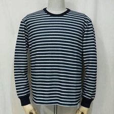 THE FLAT HEAD INDIGO BORDER THERMAL-CREW NECK F-THL-003画像