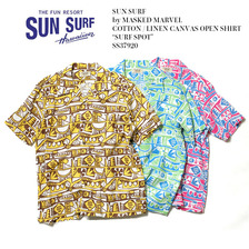 SUN SURF by MASKED MARVEL COTTON / LINEN CANVAS OPEN SHIRT "SURF SPOT" SS37920画像