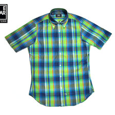 IKE BEHAR #MF1301SB S/S B.D. MADRAS SHIRTS blue x green画像