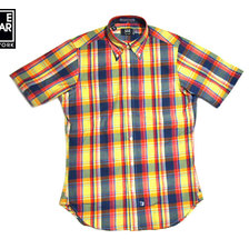 IKE BEHAR #MF1301SB S/S B.D. MADRAS SHIRTS orange x yellow画像