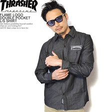 THRASHER FLAME LOGO DOUBLE POCKET L/S SHIRT TH5101画像