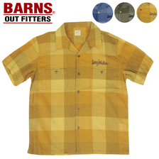 BARNS オープンカラー チェック 刺繍シャツ BR-7523画像
