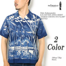 Duke Kahanamoku S/S COTTON OPEN SHIRT "INDIGO COCONUTS PALMS" DK37812画像