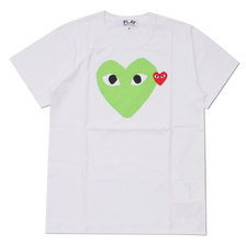 PLAY COMME des GARCONS LADY'S COLOR HEART PRINT TEE WHITExGREEN画像