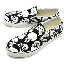 VANS SKULLS CLASSIC SLIP-ON BLACK/TRUE WHITE VN0A38F7H0B画像