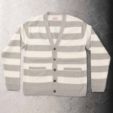 THE FLAT HEAD COTTON LINEN RAMIE CARDIGAN BORDER F-KC001画像