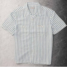 THE FLAT HEAD INDIGO STRIPE S/S SHIRT F-SCO-008S画像