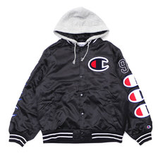 Supreme 18FW Champion Hooded Satin Varsity Jacket BLACK画像