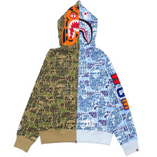 A BATHING APE 18AW BAPE XXV CITIES CAMO TIGER SHARK HALF FULL ZIP HOODIE GREEN画像
