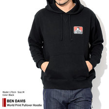 BEN DAVIS World Print Pullover Hoodie WHITE LABEL BDZ8-3003画像
