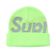 Supreme 18FW Reflective Big Logo Beanie BRIGHT GREEN画像