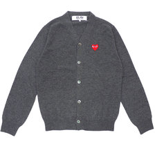 PLAY COMME des GARCONS MENS RED HEART WOOL CARDIGAN GRAYxRED画像
