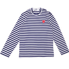 PLAY COMME des GARCONS MENS BORDER RED HEART LS TEE WHITExNAVY画像