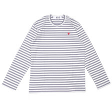 PLAY COMME des GARCONS MENS BORDER SMALL RED HEART LS TEE WHITExGRAY画像