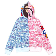 A BATHING APE 18AW BAPE XXV CITIES CAMO 2ND APE SHARK HALF FULL ZIP HOODIE BLUExPINK画像