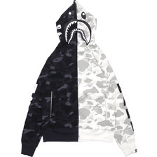 A BATHING APE &times; NEIGHBORHOOD NHBP CAMO SHARK ZIP HOODED BLACK 182NOAPN CSM01S画像