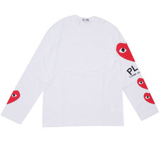 PLAY COMME des GARCONS MENS SLEEVE 4HEART LS TEE WHITE画像