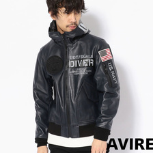 AVIREX HOODED LEATHER JACKET FROGMAN 6191050画像